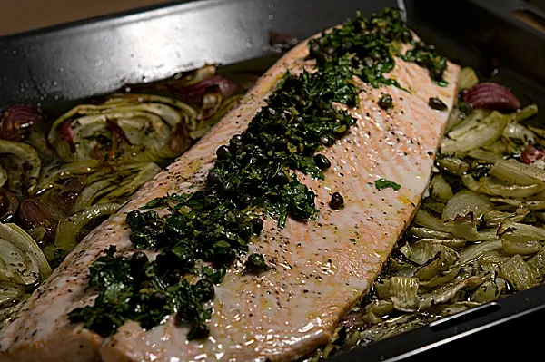 Gebackener Lachs auf Fenchel