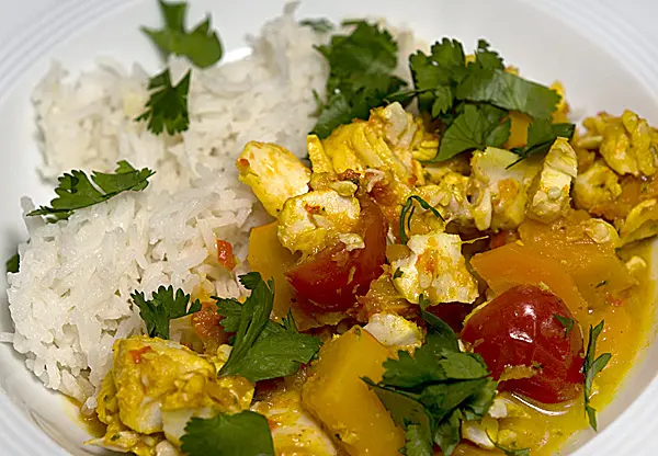 Indisches Fischcurry mit Kürbis