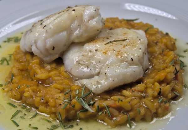 Seeteufel mit Kürbis-Steinpilz-Risotto